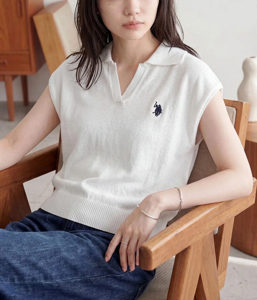 日本直送US Polo Assn Embroidery 2WAY Color Knit Tops