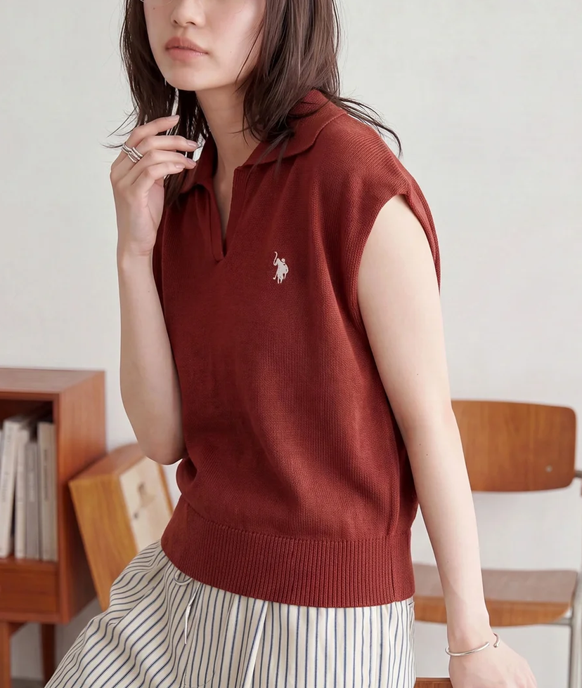 日本直送US Polo Assn Embroidery 2WAY Color Knit Tops