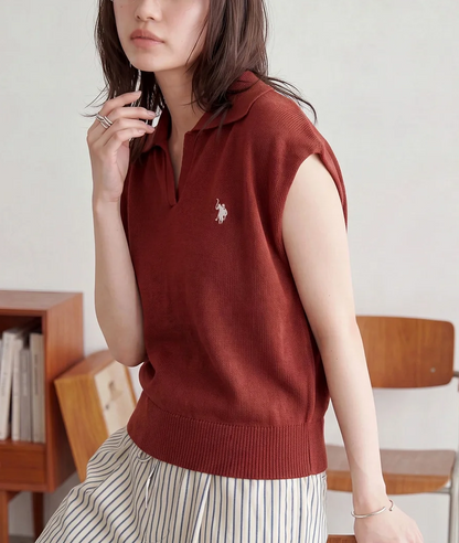 日本直送US Polo Assn Embroidery 2WAY Color Knit Tops