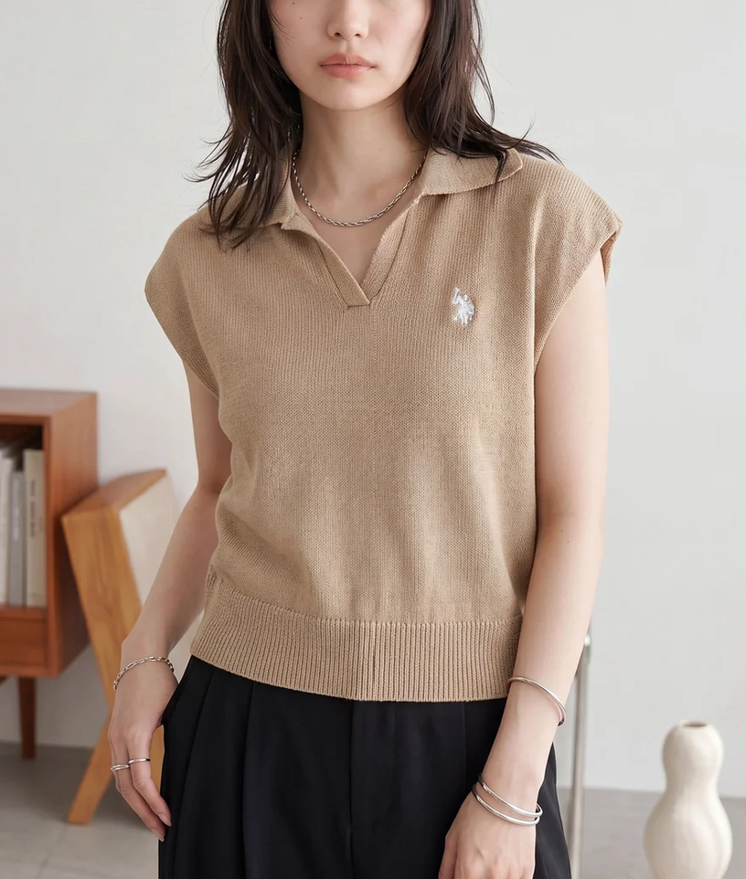 日本直送US Polo Assn Embroidery 2WAY Color Knit Tops