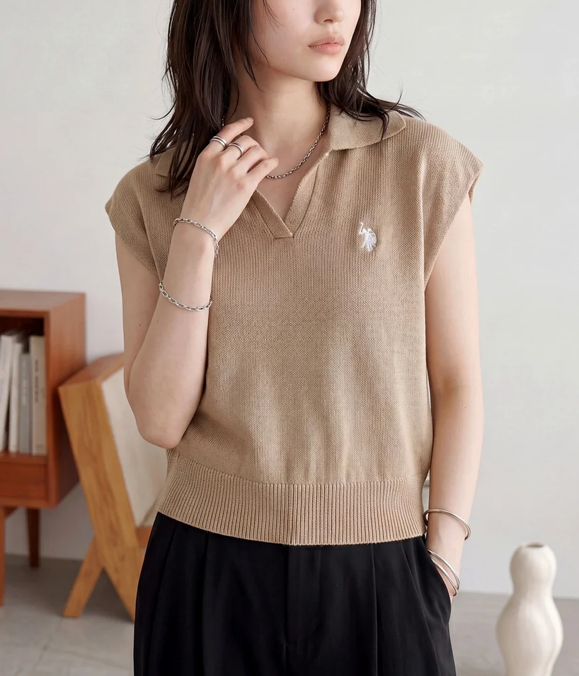 日本直送US Polo Assn Embroidery 2WAY Color Knit Tops