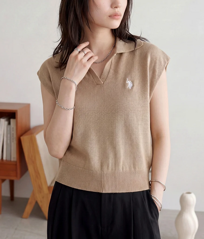 日本直送US Polo Assn Embroidery 2WAY Color Knit Tops