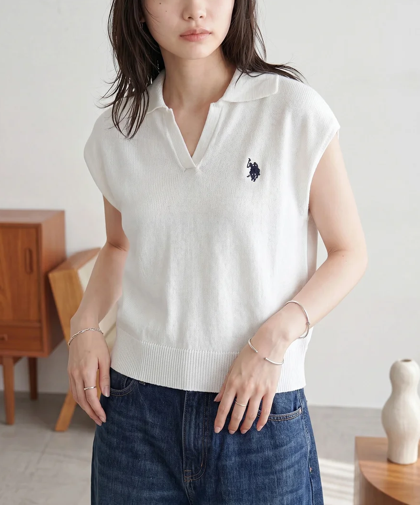 日本直送US Polo Assn Embroidery 2WAY Color Knit Tops