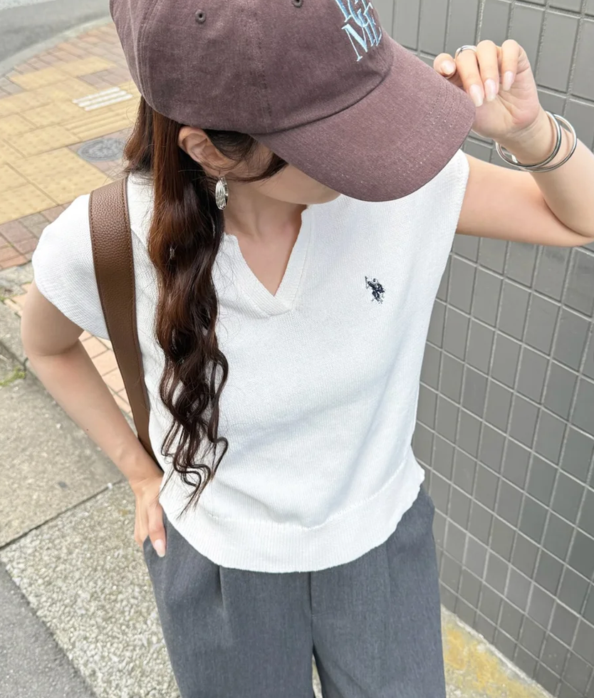 日本直送US Polo Assn Embroidery 2WAY Color Knit Tops