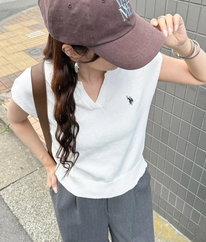 日本直送US Polo Assn Embroidery 2WAY Color Knit Tops