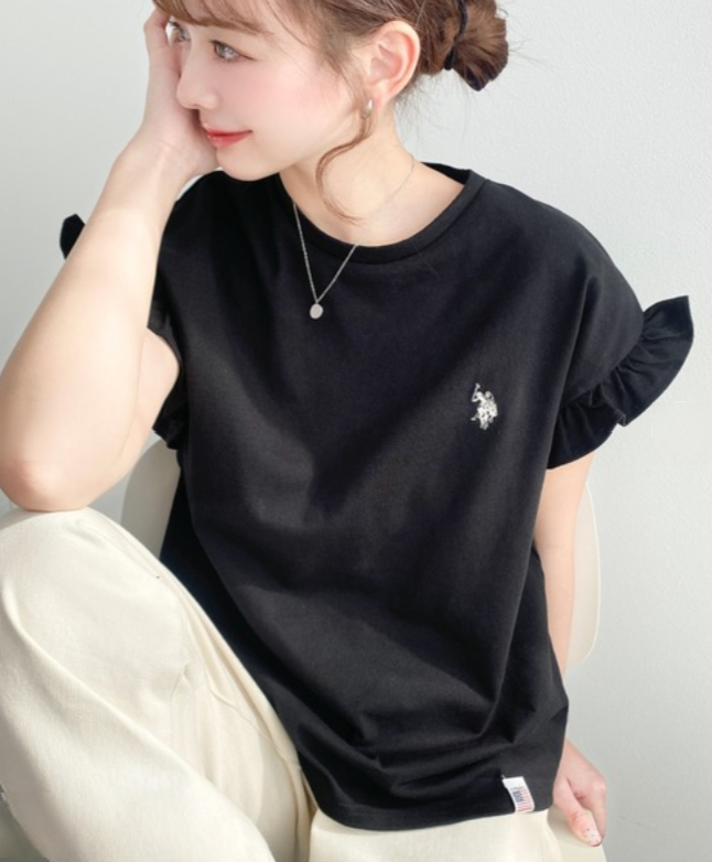 日本直送Us Polo Assn Embroidered Shoulder Frill Tee