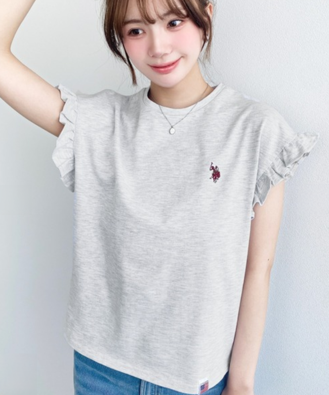 日本直送Us Polo Assn Embroidered Shoulder Frill Tee