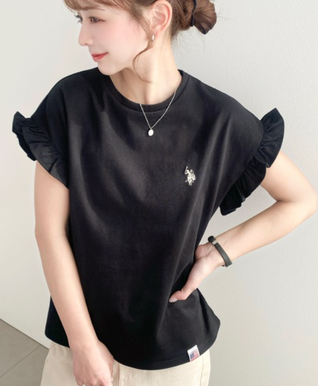 日本直送Us Polo Assn Embroidered Shoulder Frill Tee