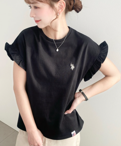 日本直送Us Polo Assn Embroidered Shoulder Frill Tee