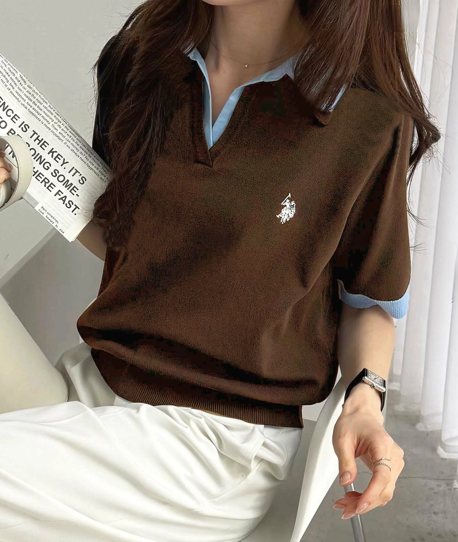 Direct from Japan US POLO ASSN. Collared Polo Knit Top