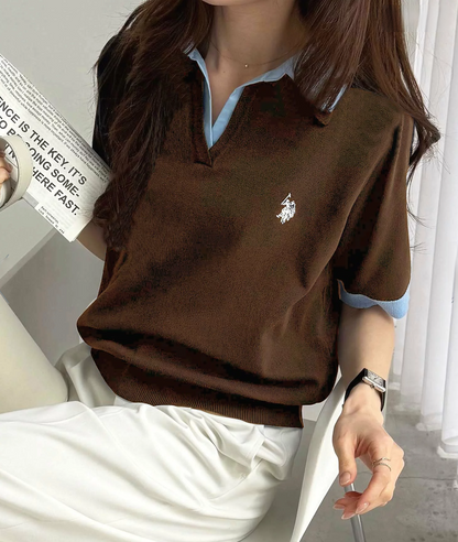 Direct from Japan US POLO ASSN. Collared Polo Knit Top