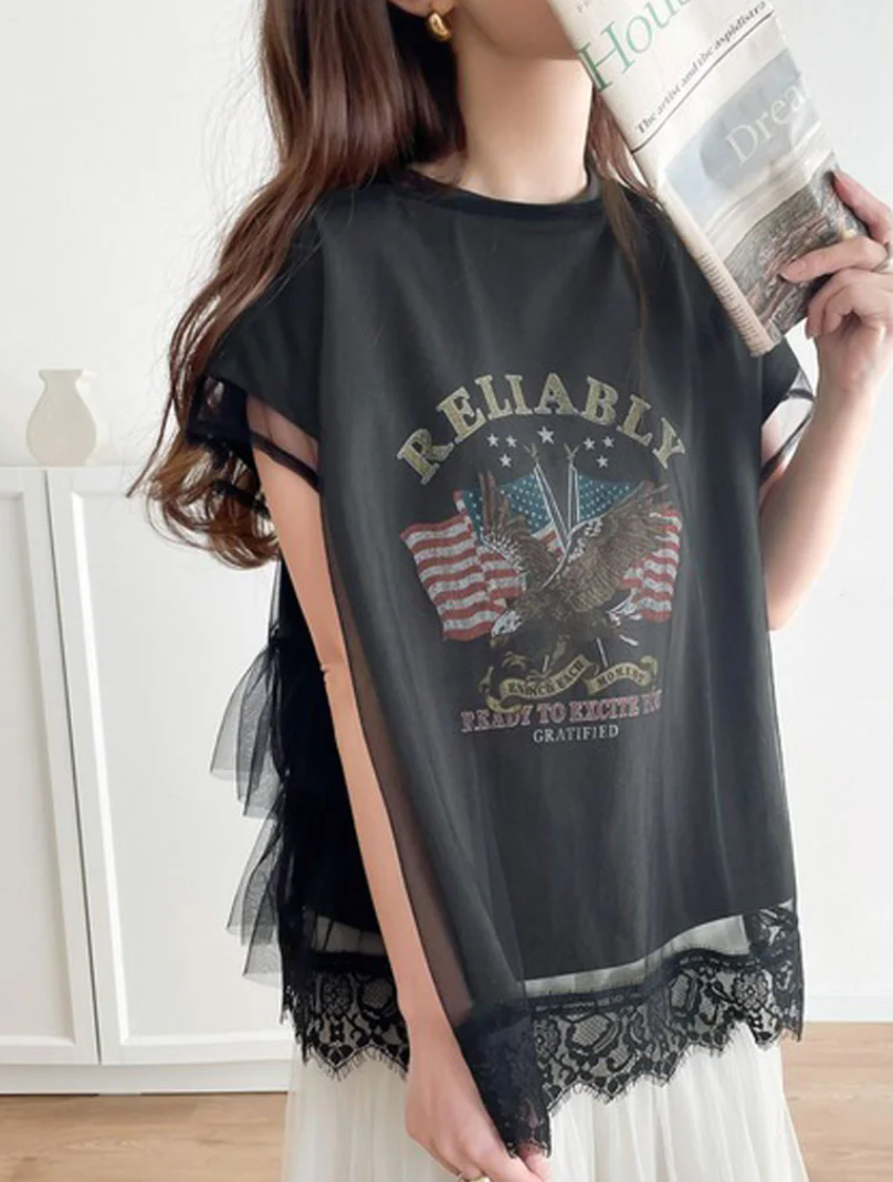 日本直送JaVa Multi-Way Back Tiered Tulle &amp; Rock Tee