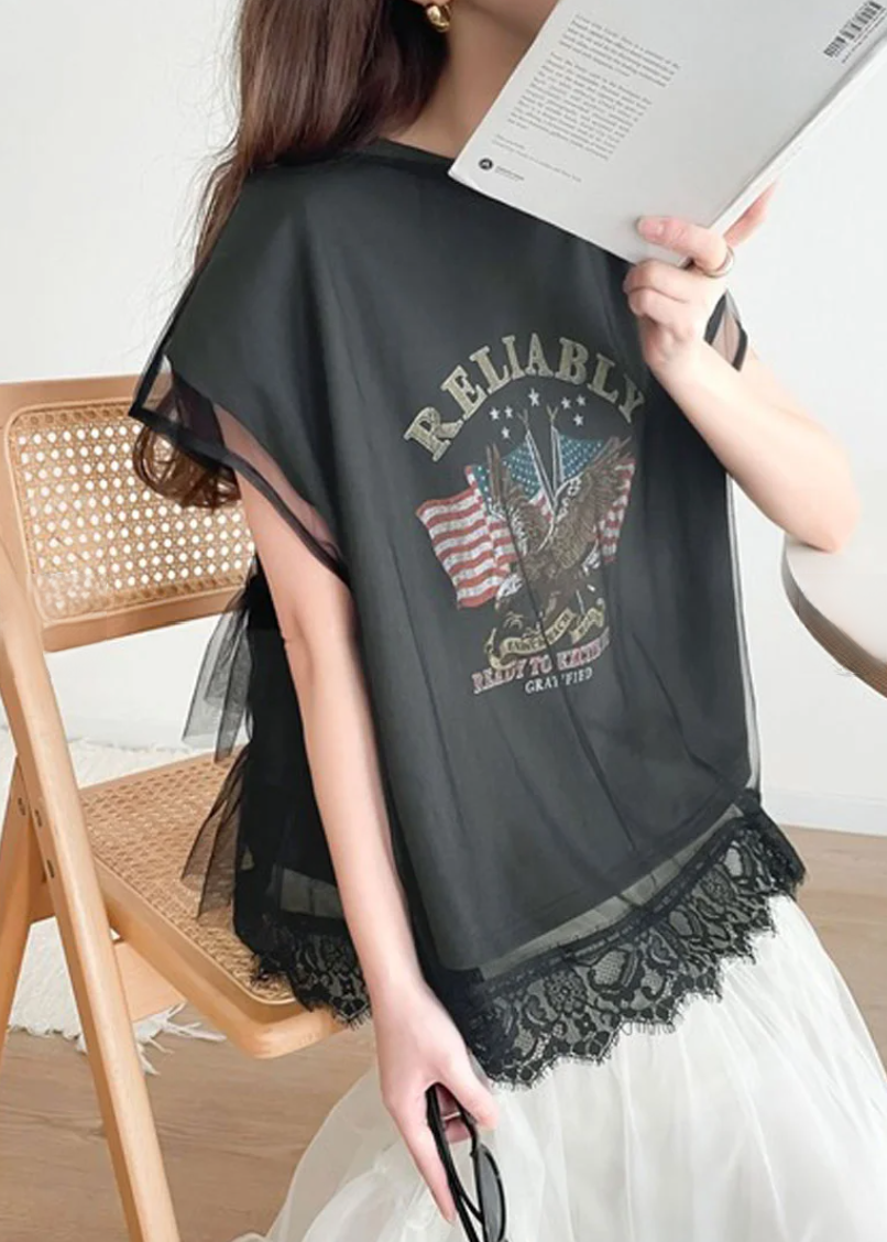 日本直送JaVa Multi-Way Back Tiered Tulle &amp; Rock Tee