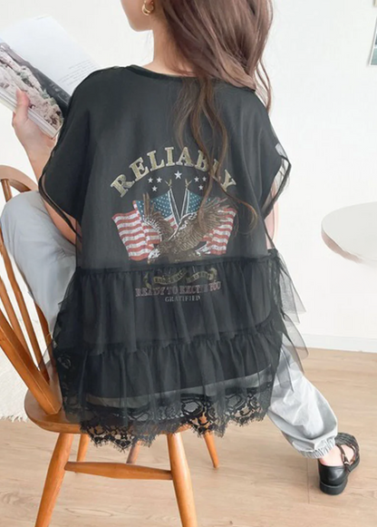 日本直送JaVa Multi-Way Back Tiered Tulle &amp; Rock Tee