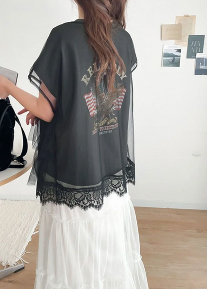 日本直送JaVa Multi-Way Back Tiered Tulle &amp; Rock Tee
