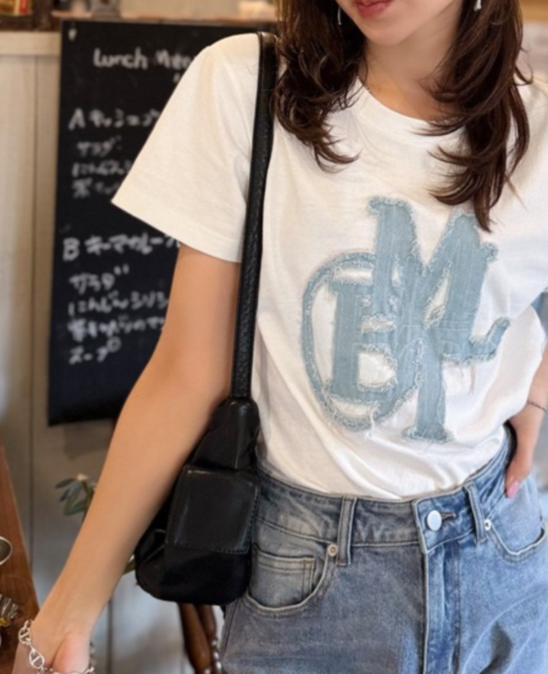 日本直送Denim fringe patch Tee