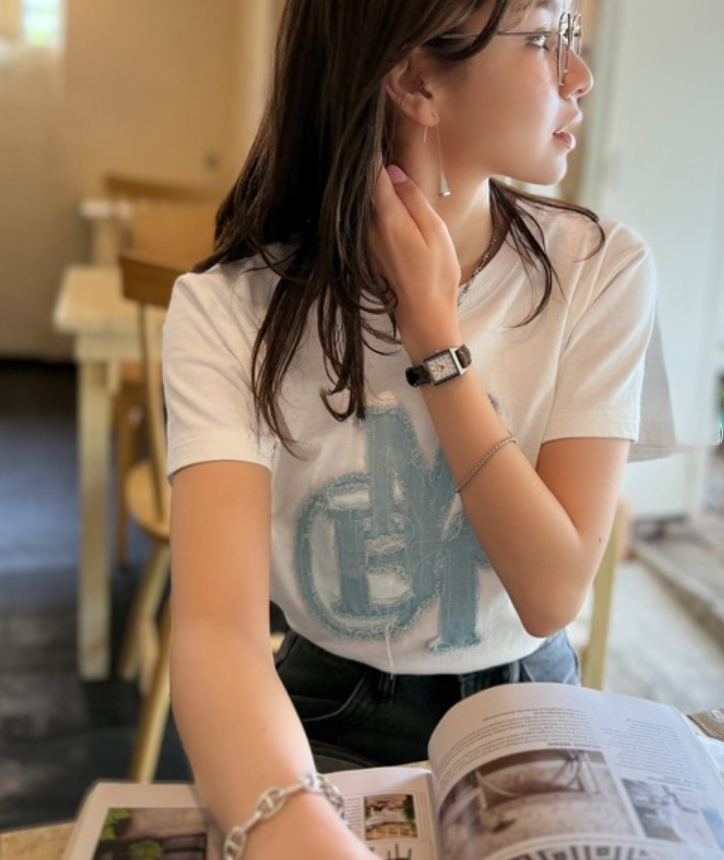 日本直送Denim fringe patch Tee
