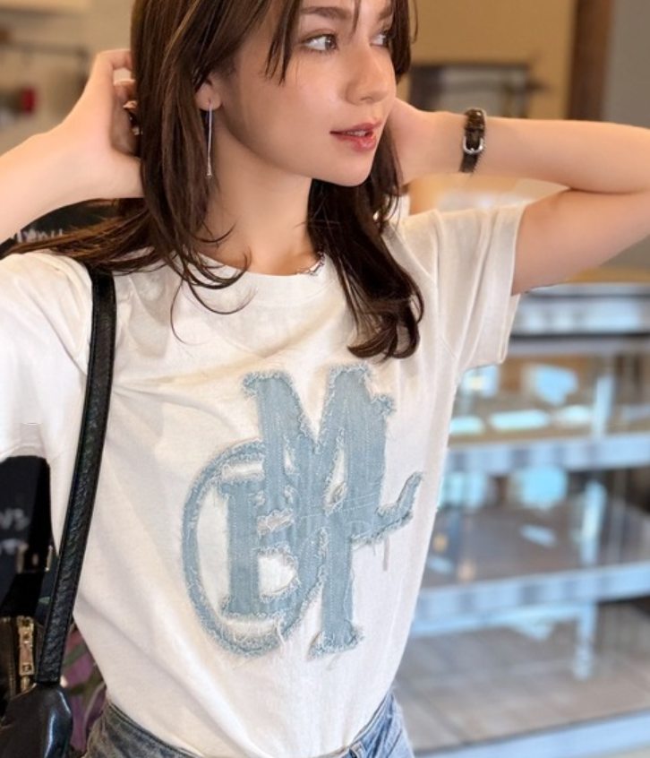 日本直送Denim fringe patch Tee