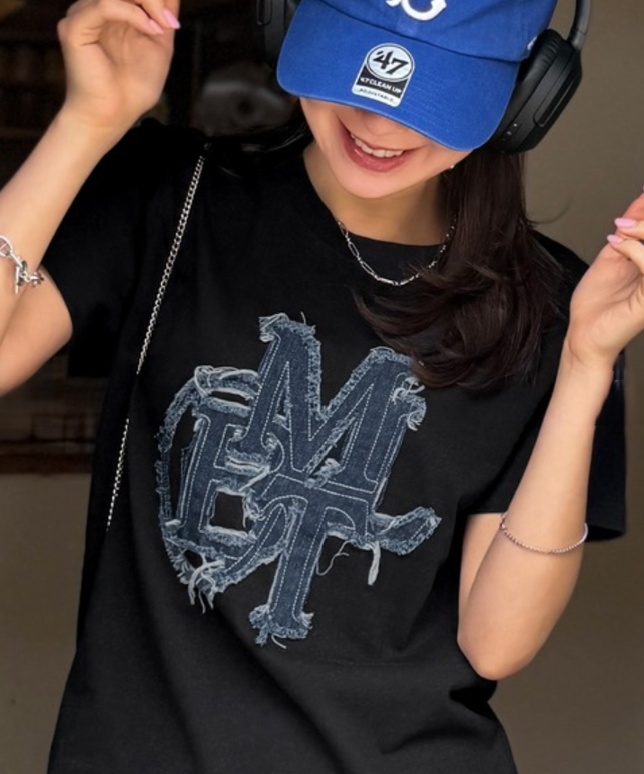 日本直送Denim fringe patch Tee