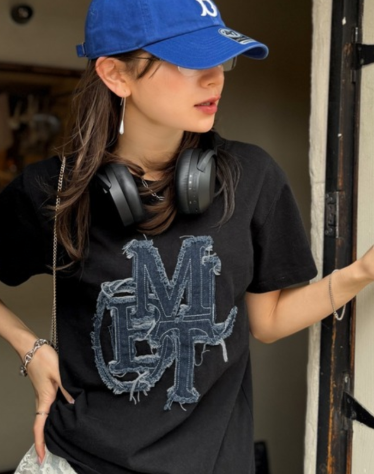日本直送Denim fringe patch Tee