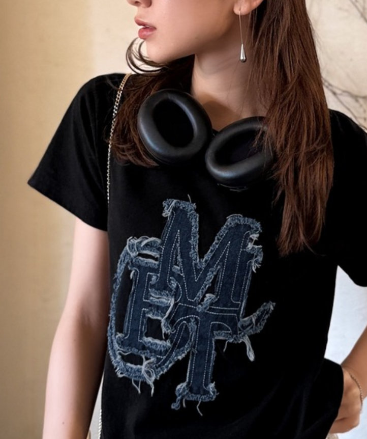 日本直送Denim fringe patch Tee