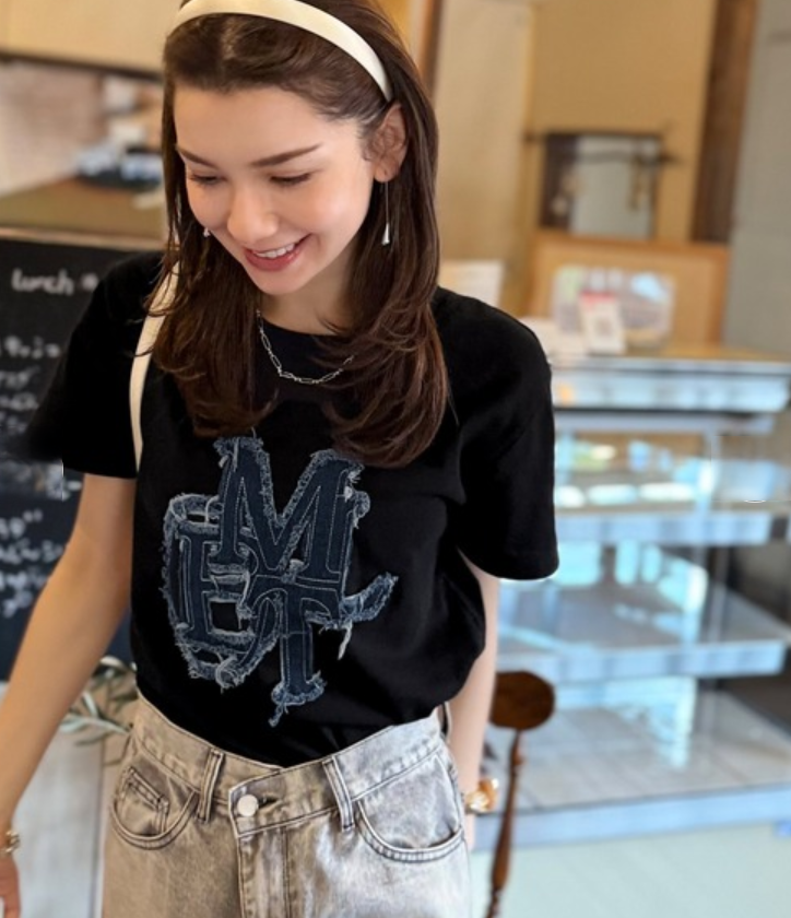 日本直送Denim fringe patch Tee