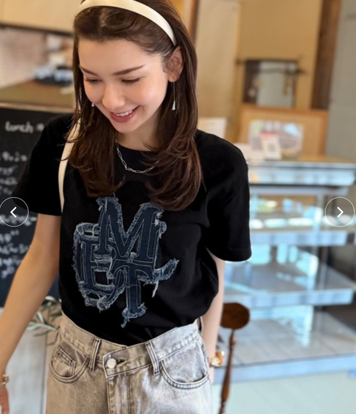 日本直送Denim fringe patch Tee