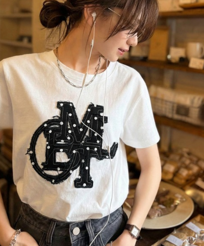 日本直送Denim fringe patch Tee