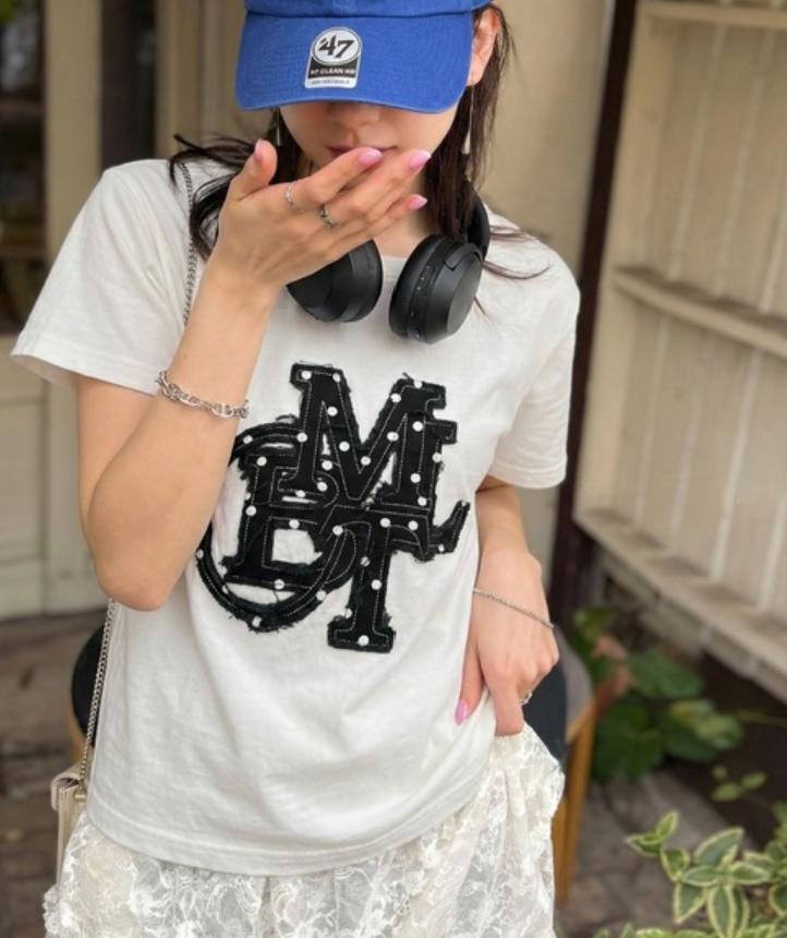 日本直送Denim fringe patch Tee