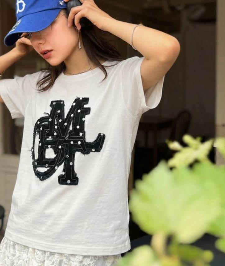 日本直送Denim fringe patch Tee