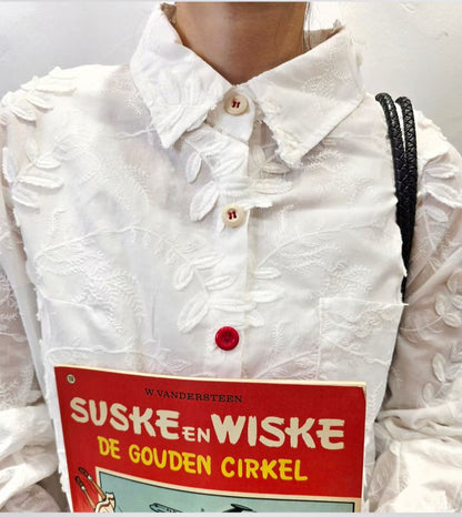 Korea Direct Ship Leaf Embroidery Contrasting-Button Shirt