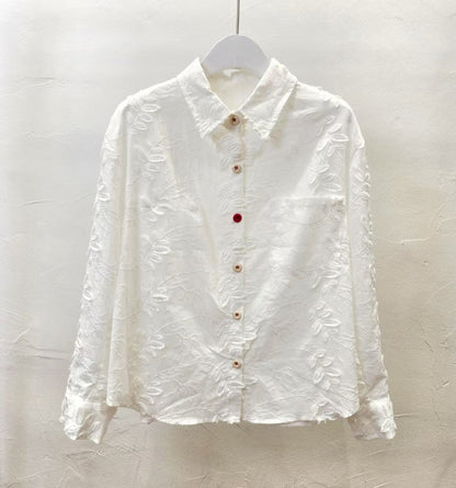 Korea Direct Ship Leaf Embroidery Contrasting-Button Shirt
