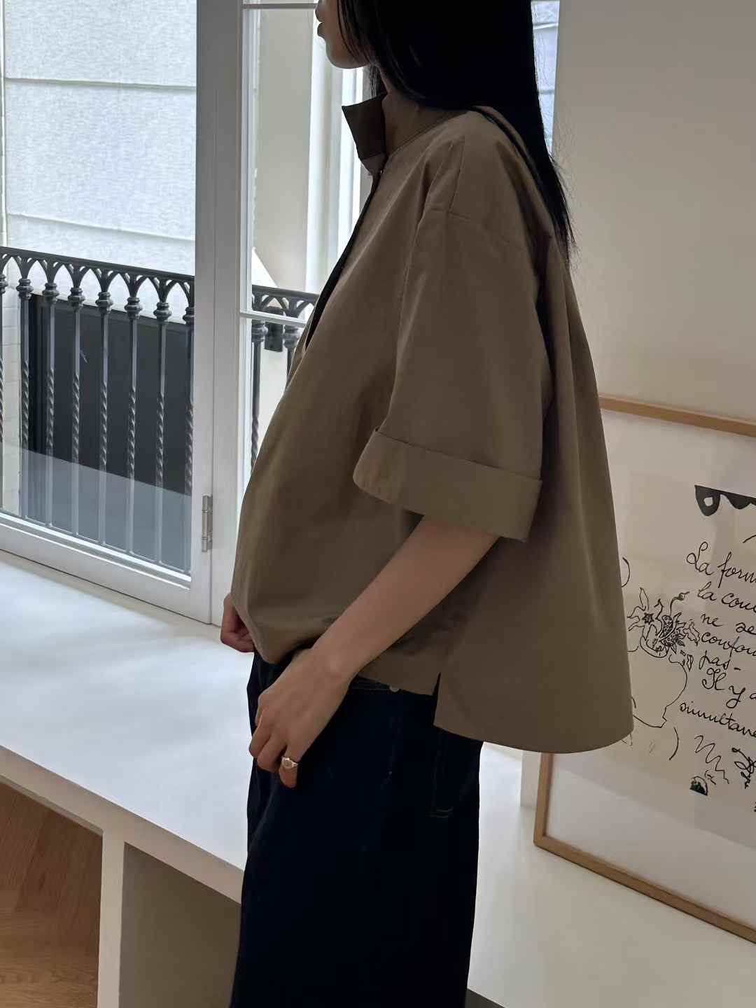 Korean Direct Solid Color Henley Popover Shirt