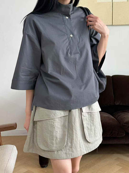 Korean Direct Solid Color Henley Popover Shirt