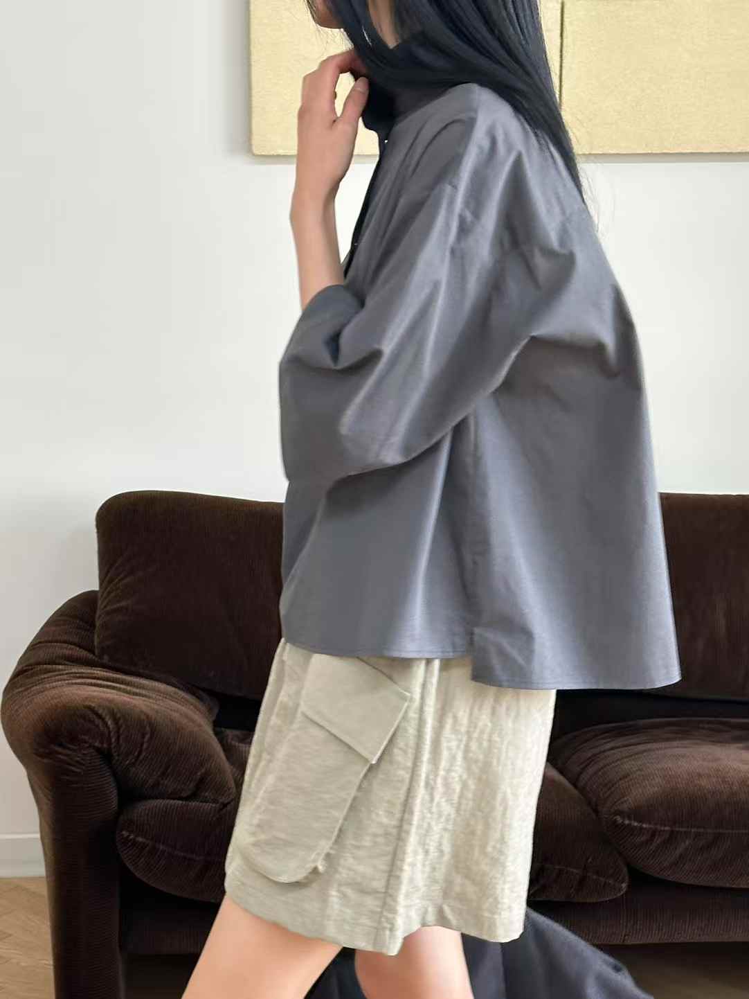 Korean Direct Solid Color Henley Popover Shirt