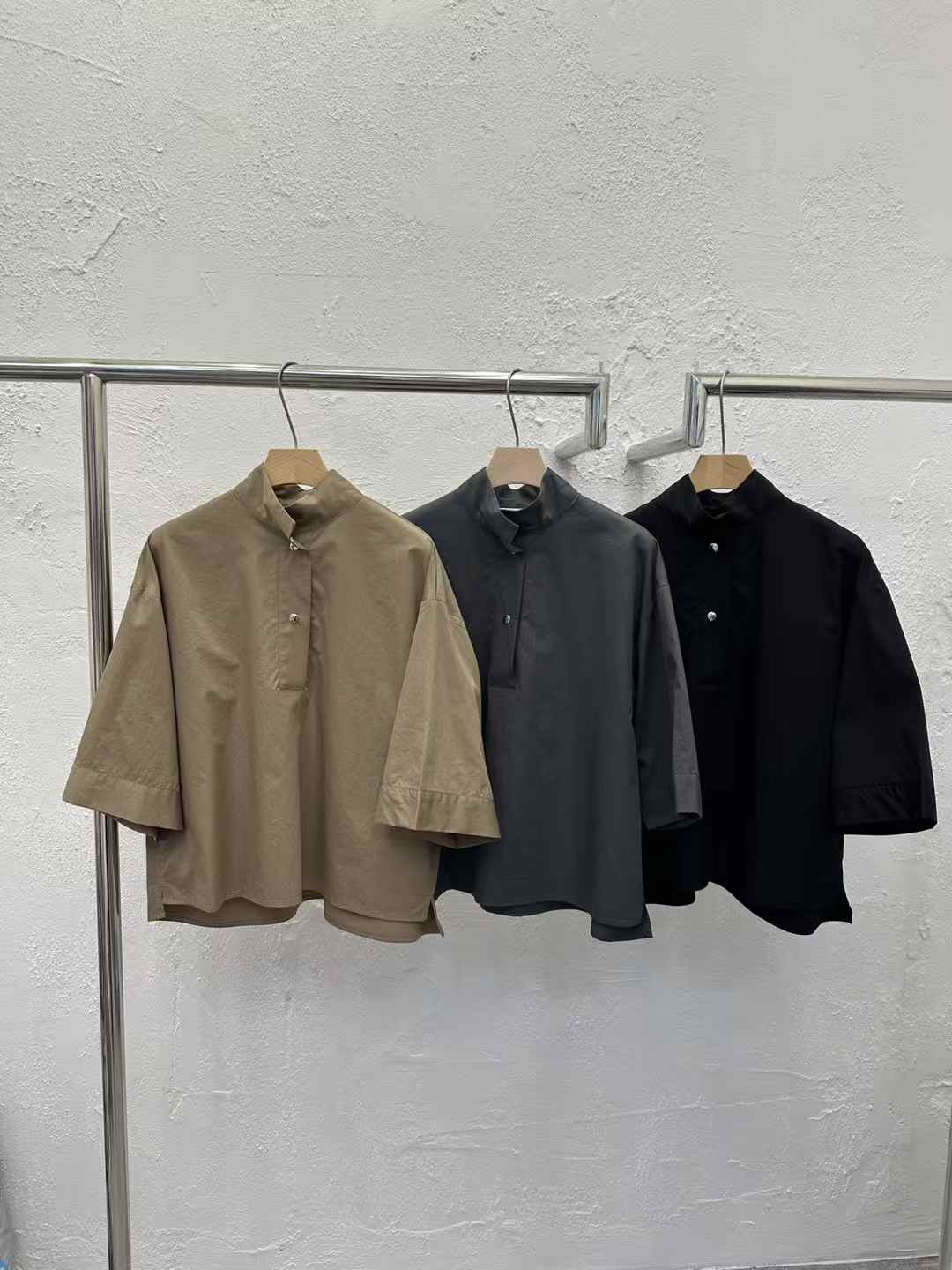 Korean Direct Solid Color Henley Popover Shirt