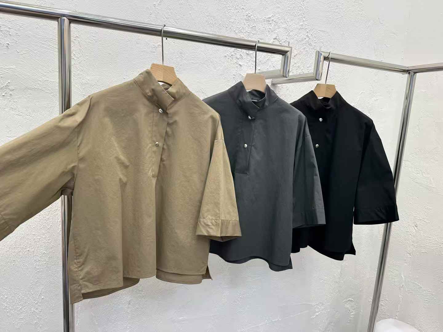 Korean Direct Solid Color Henley Popover Shirt