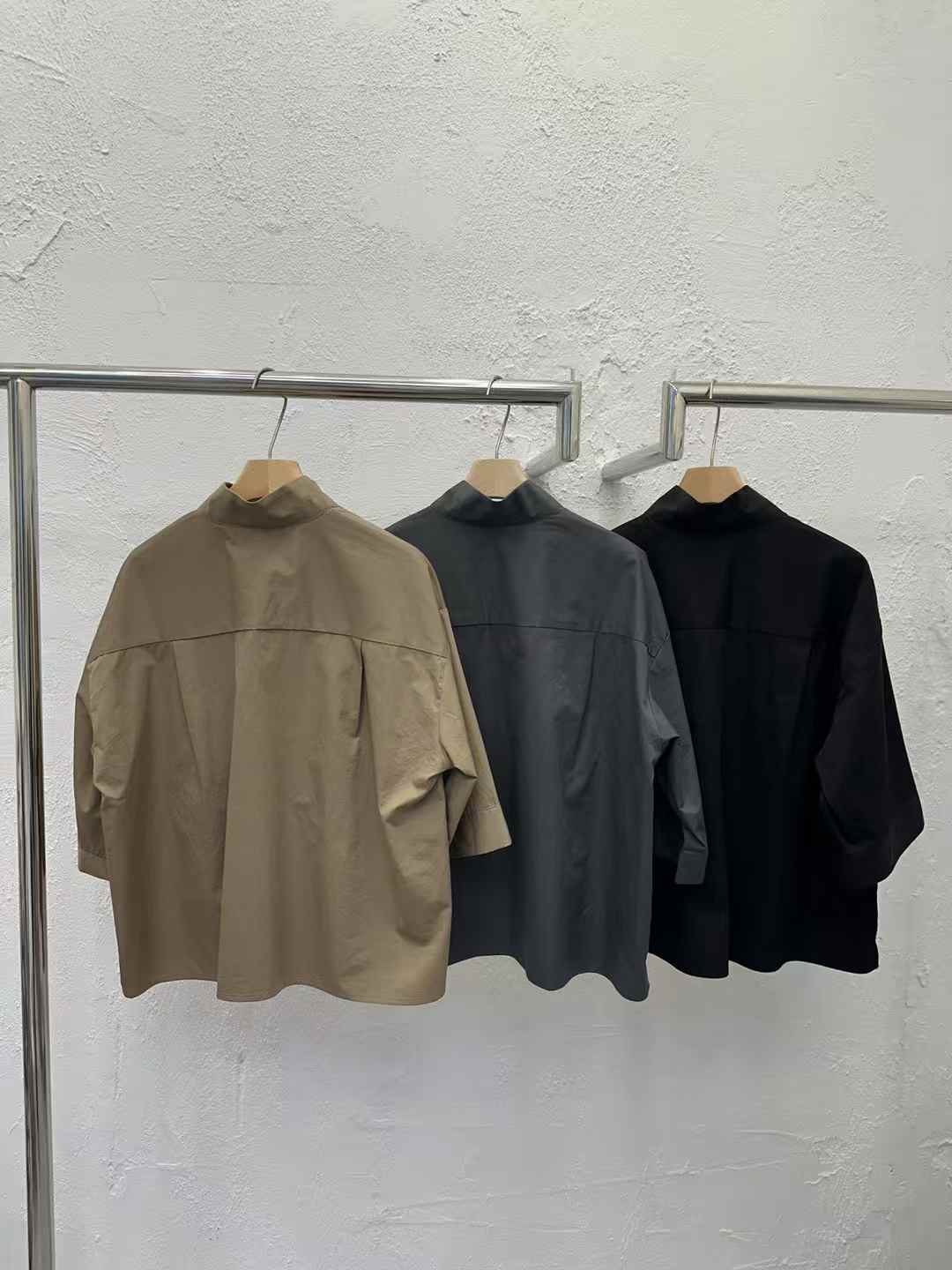 Korean Direct Solid Color Henley Popover Shirt