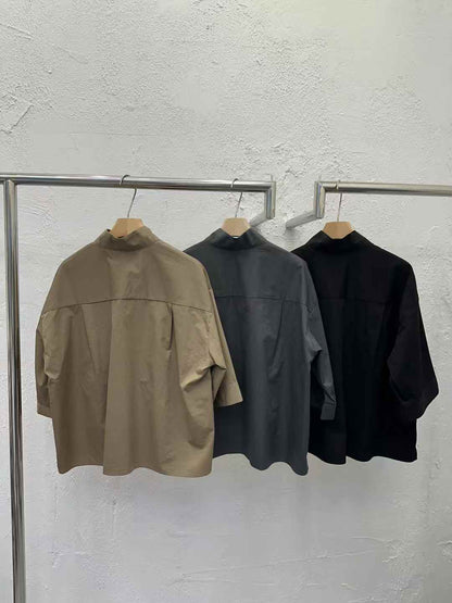 Korean Direct Solid Color Henley Popover Shirt