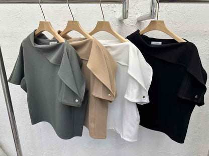 韓國直送Asymmetric Cowl-Neck Batwing Top