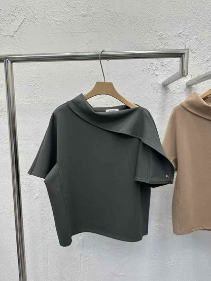 韓國直送Asymmetric Cowl-Neck Batwing Top