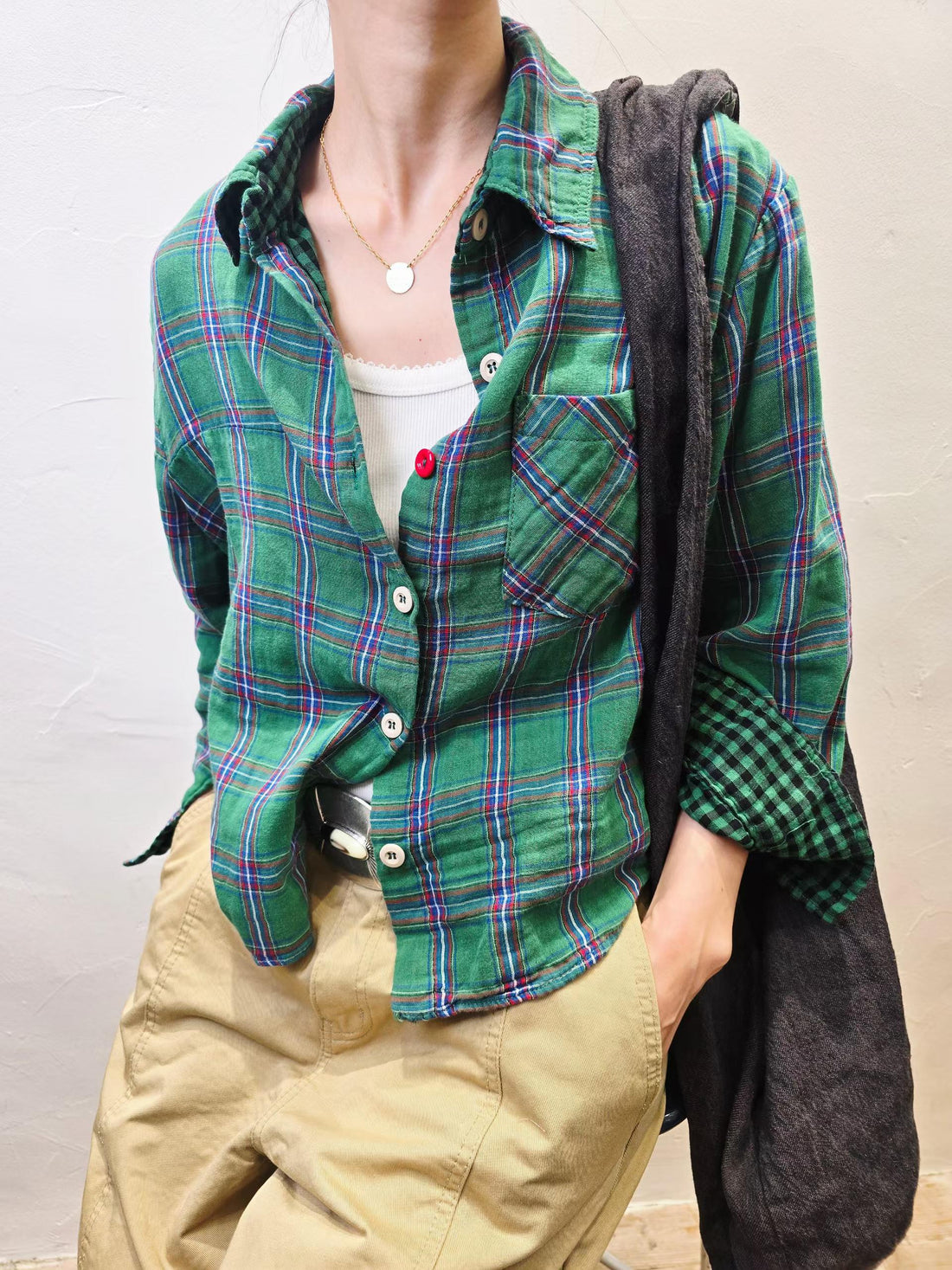 韓國直送Split Plaid Shirt