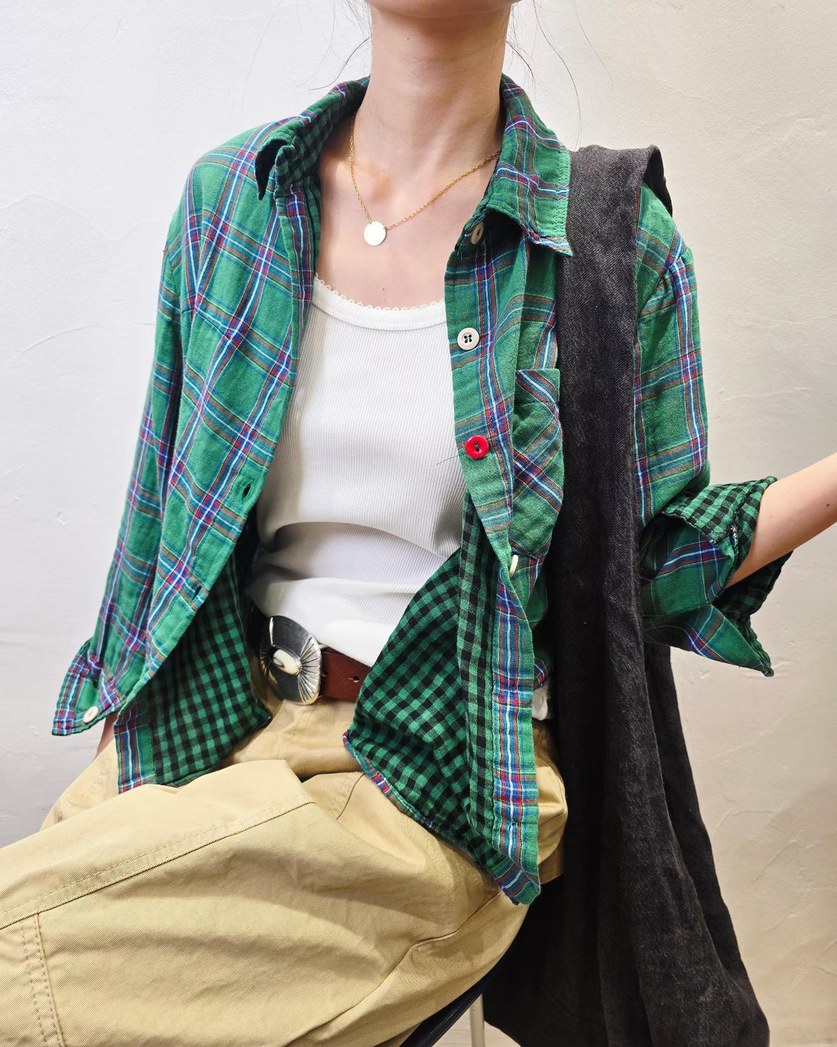 韓國直送Split Plaid Shirt