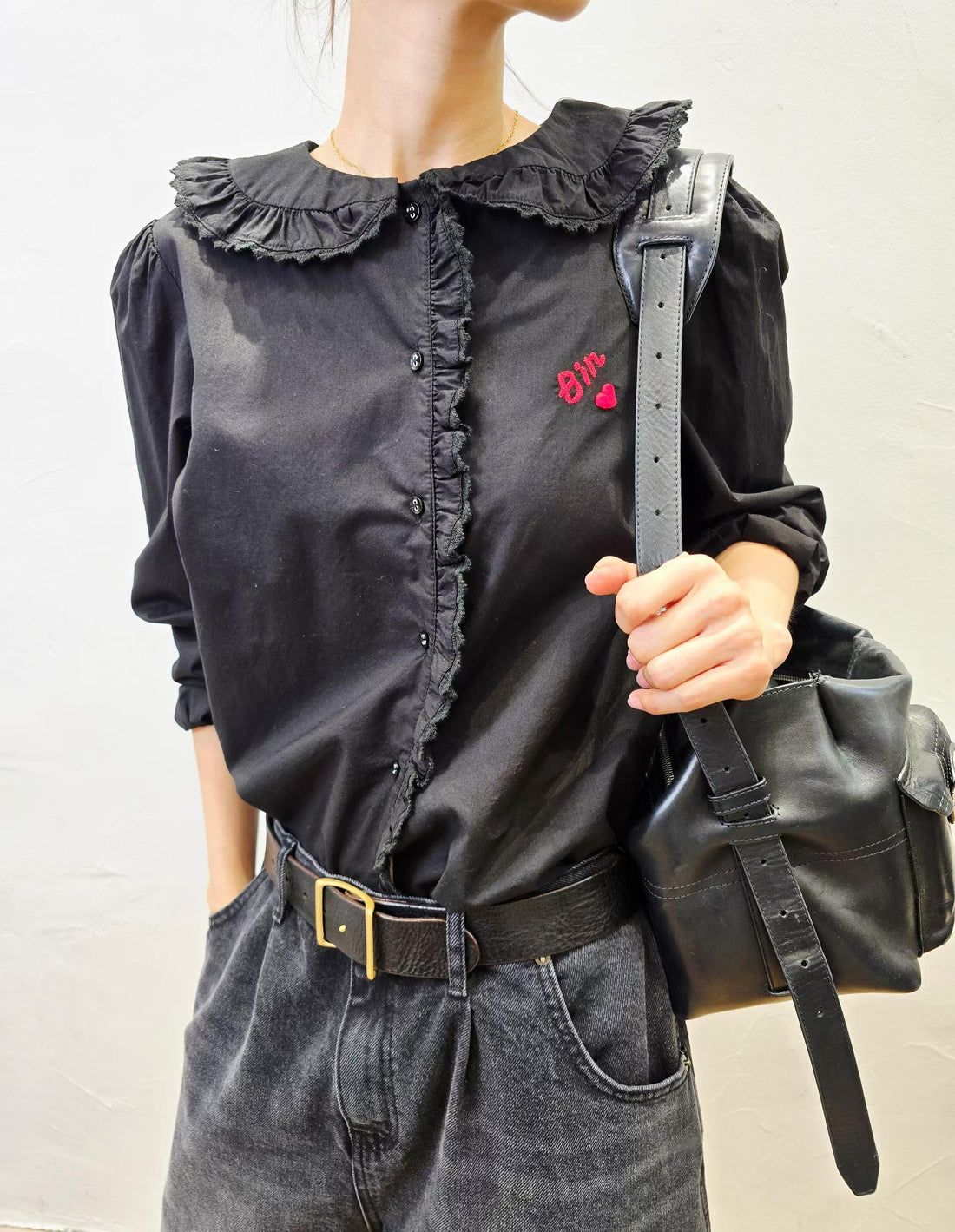 Korean Direct Amour Ruffled Peter Pan Shirt