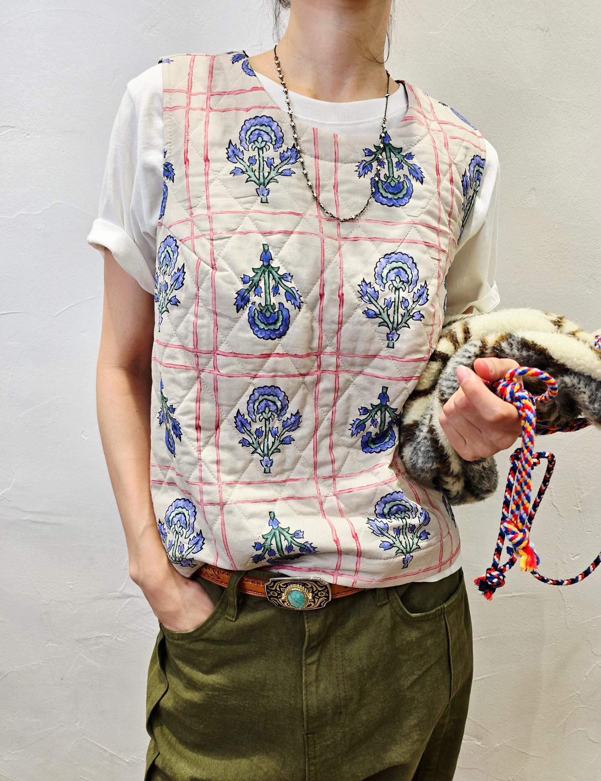 Direct from Korea: Flora Block-Print Quilted Vest