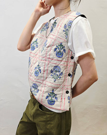 Direct from Korea: Flora Block-Print Quilted Vest