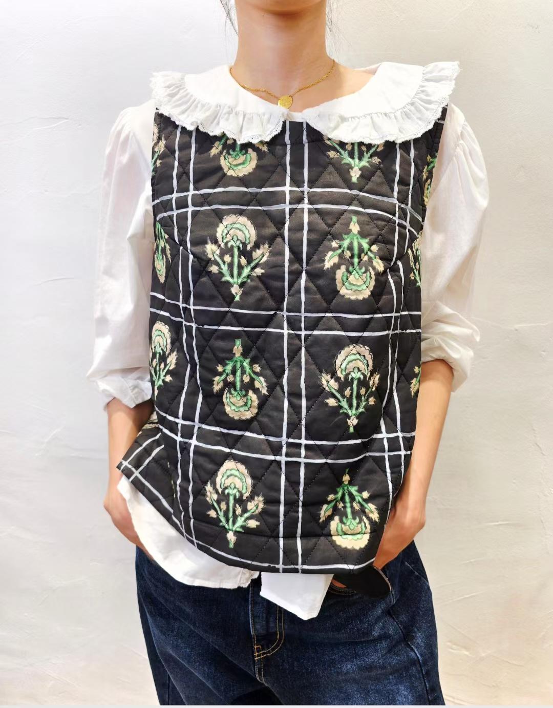 Direct from Korea: Flora Block-Print Quilted Vest