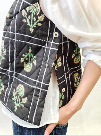 Direct from Korea: Flora Block-Print Quilted Vest