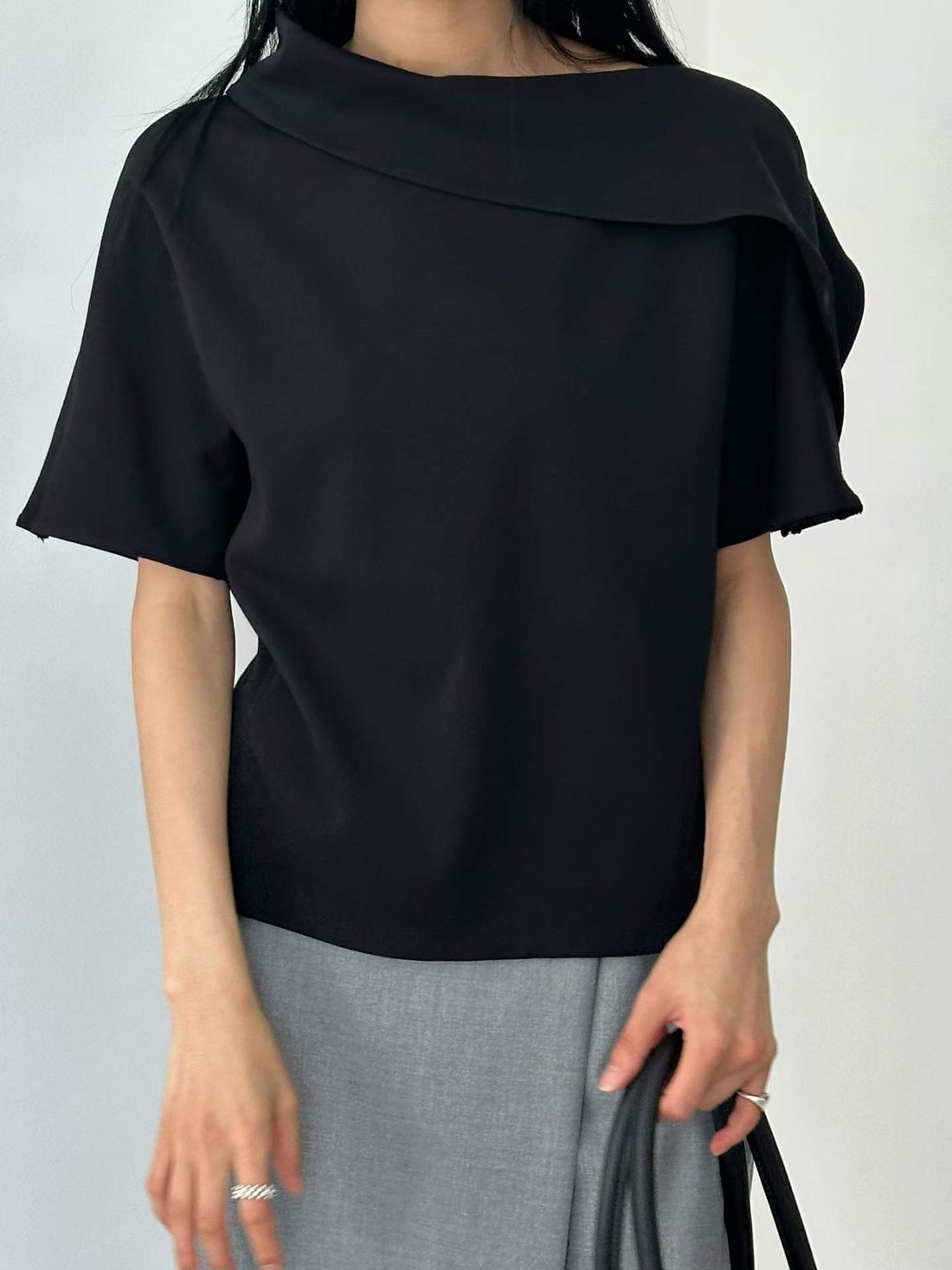 Direct from Korea Asymmetric Cowl-Neck Batwing Top