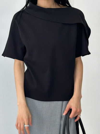 韓國直送Asymmetric Cowl-Neck Batwing Top